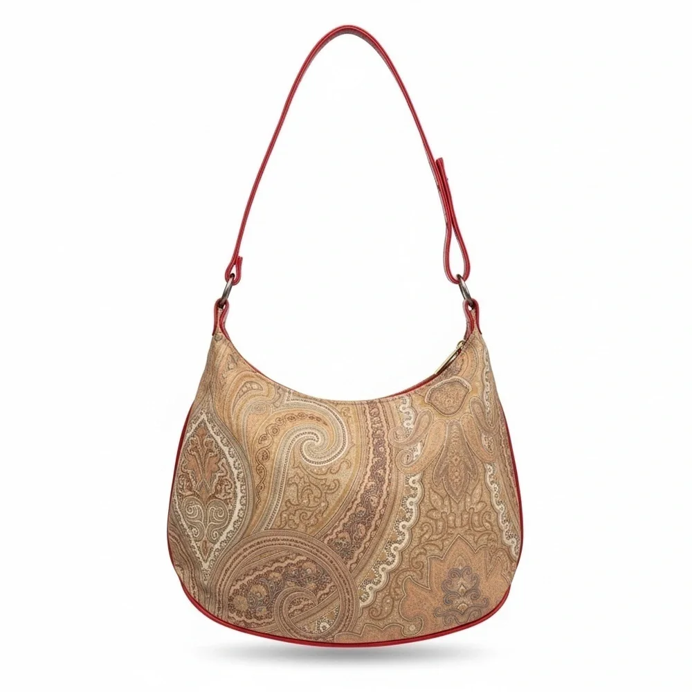 ETRO Profumi Tan Red & Gray Paisley Shoulder Bag